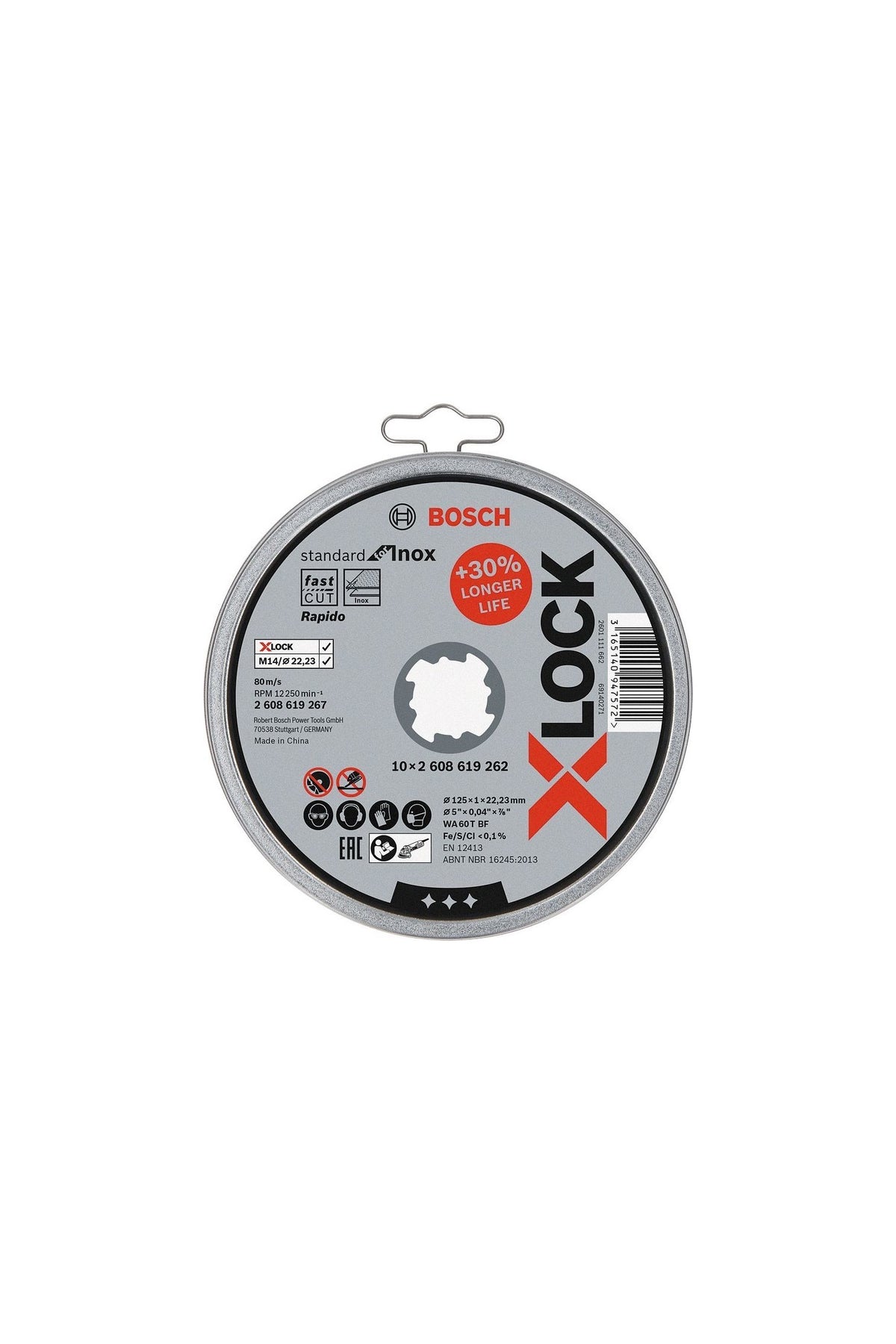 Bosch - X-Lock - 125*1,0MM Standard Seri Düz Inox (Paslanmaz Çelik) Kesme Diski (Taş) - Rapido 10'lu  2608619267