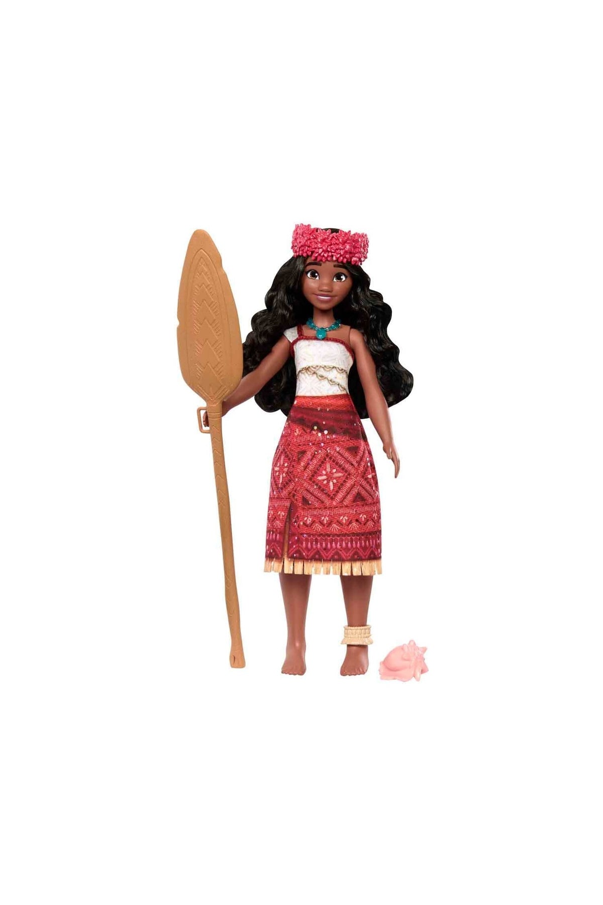 Mattel Disney Moana 2 Şarkı Söyleyen Model Bebek Moana JBT37 Kırmızı Çiçekli Kıyafet ve Kürekle
