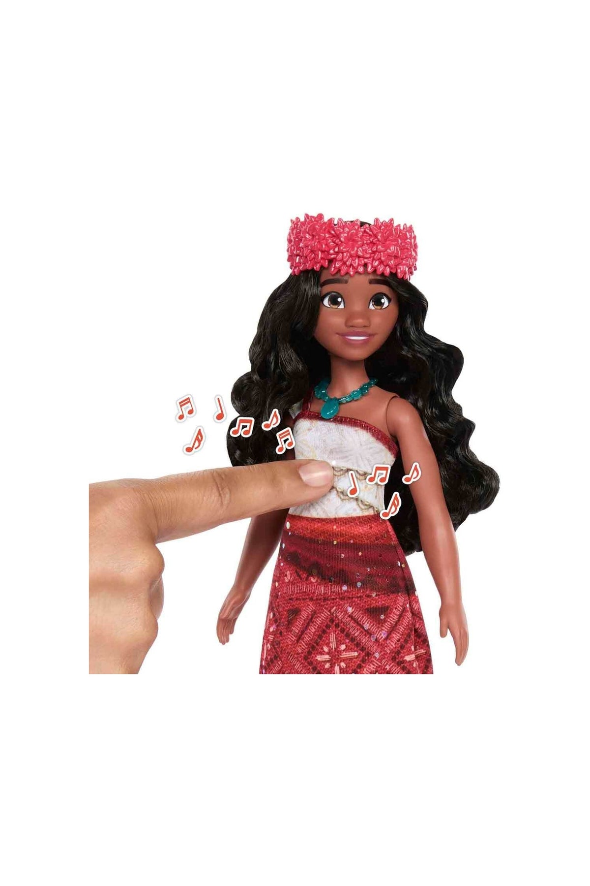 Mattel Disney Moana 2 Şarkı Söyleyen Model Bebek Moana JBT37 Kırmızı Çiçekli Kıyafet ve Kürekle