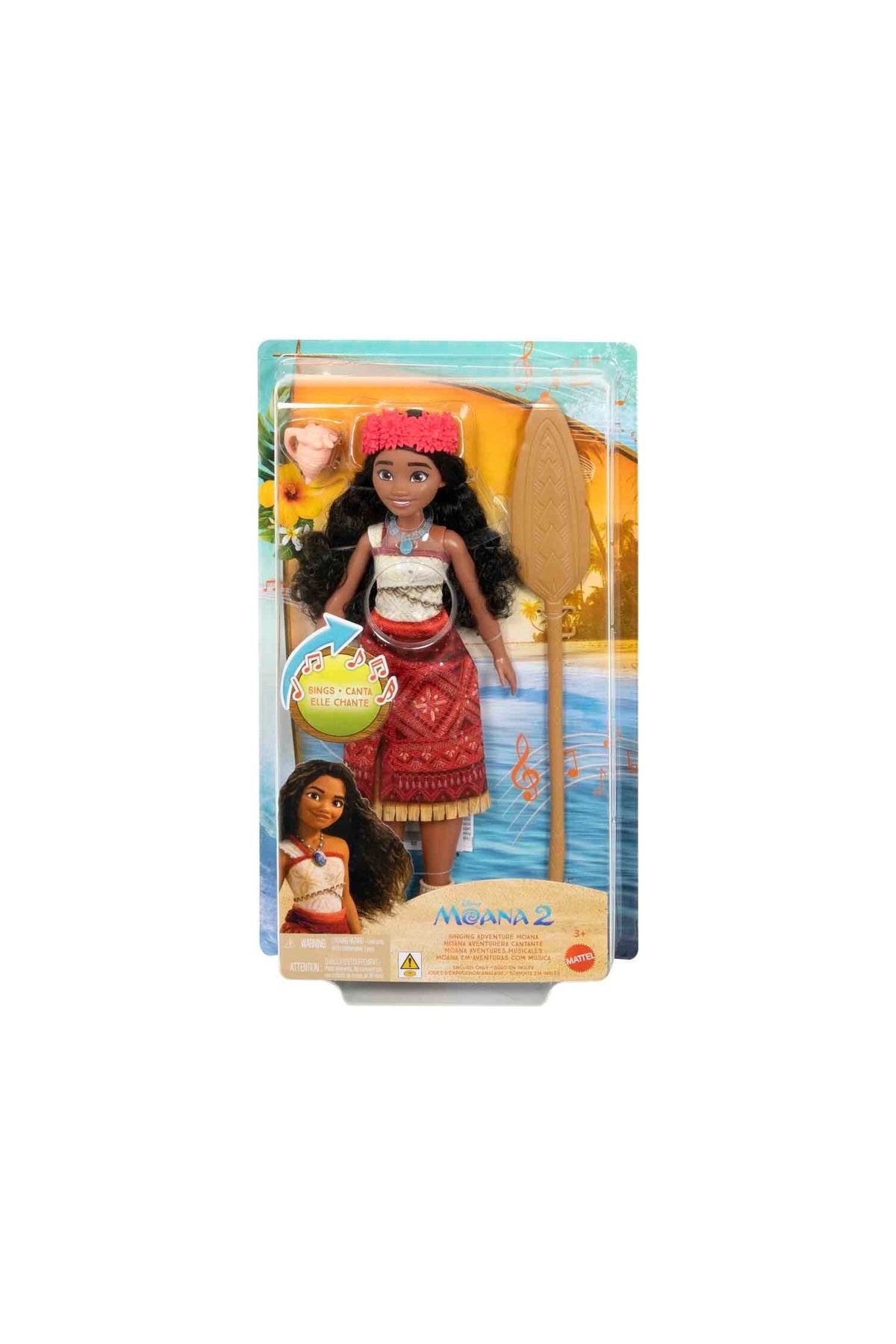 Mattel Disney Moana 2 Şarkı Söyleyen Model Bebek Moana JBT37 Kırmızı Çiçekli Kıyafet ve Kürekle