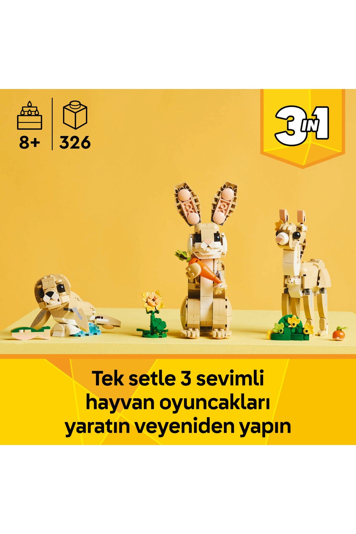 LEGO® Creator 3’ü 1 Arada Sevimli Tavşan 31162 - 8 Yaş & Üzeri Çocuklar için Yaratıcı Oyuncak Yapım Seti (326 Parça)