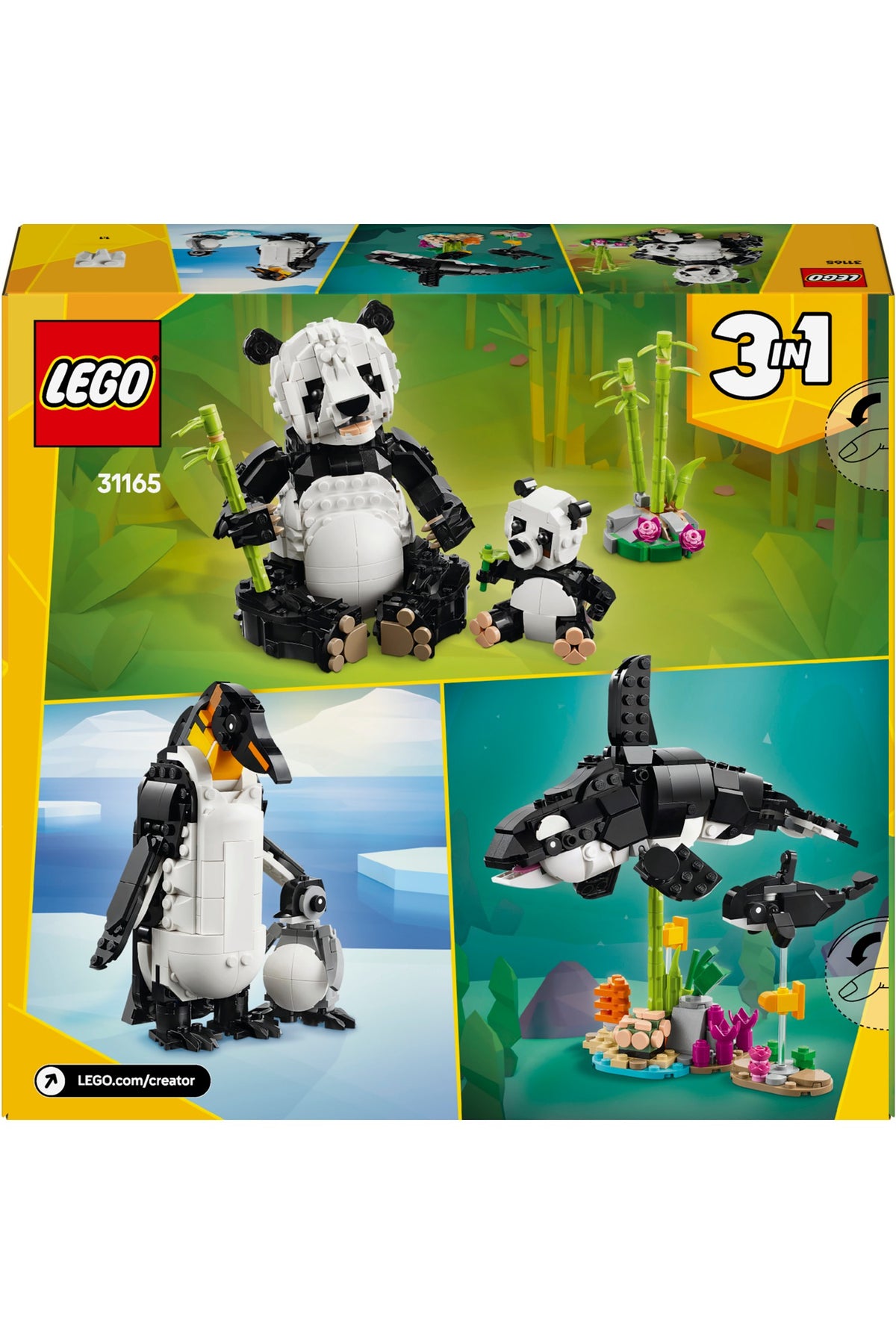 LEGO® Creator 3’ü 1 Arada Vahşi Hayvanlar: Panda Ailesi 31165 - 8+ için Orka veya Penguene Dönüşebilen Oyuncak Yapım Set