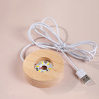 Yonca Tasarımlı Işıklı Kristal Cam Küre - Ahşap Altlıklı - USB Gece Lambası