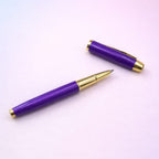 Mor Yaprak Desenli Deri Defter - Roller Metal Kalem - Özel Hediye Seti