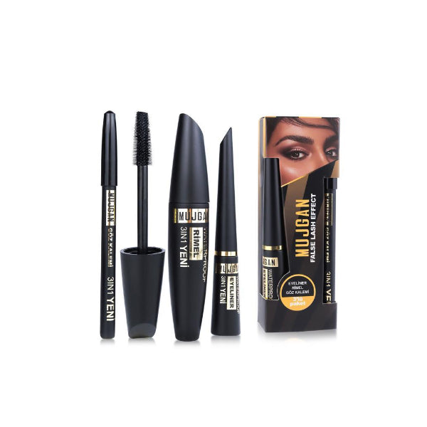 3'ü 1 Arada Göz Makyajı Seti - Eyeliner, Maskara, Kalem