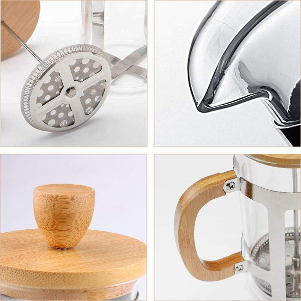 Ahşap Detaylı 350 ml Cam French Press
