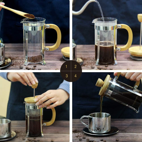 Ahşap Detaylı 350 ml Cam French Press