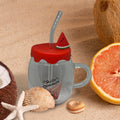 Karpuz Tasarımlı  Cam Kupa Bardak - 450 ml - Silikon Kapaklı - Pipetli