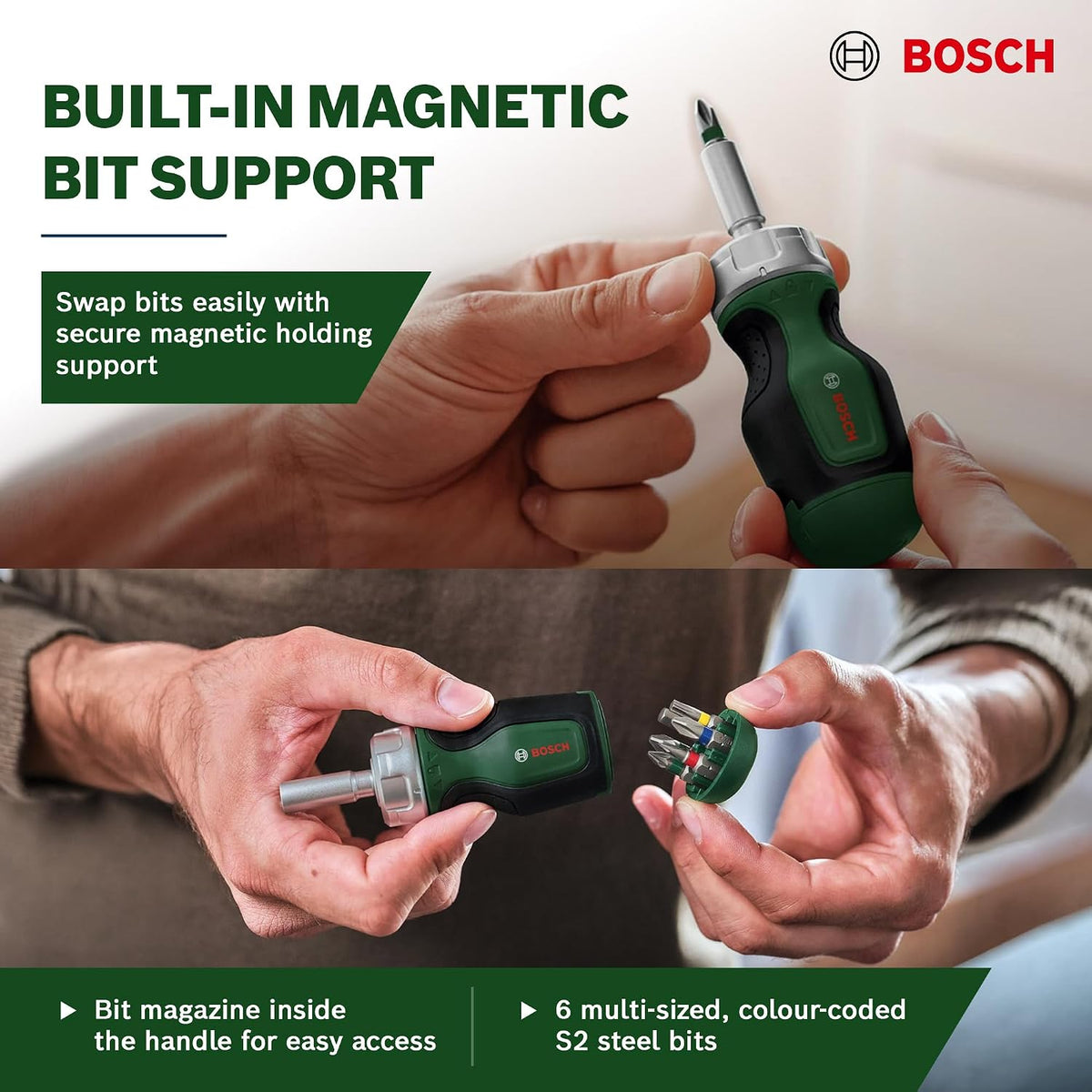 Bosch Cırcırlı Tornavida Seti Değiştirilebilir 6 Uç ile Ergonomik Tasarım ve Yüksek Tork