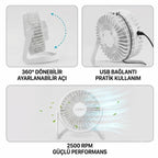 Masaüstü Mini USB Fan - PVC Gövdeli - 360° Ayarlanabilir